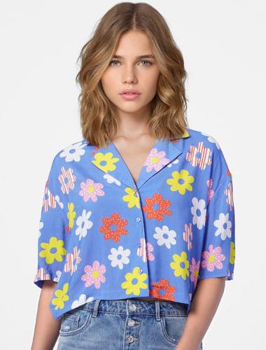 blue floral resort collar shirt