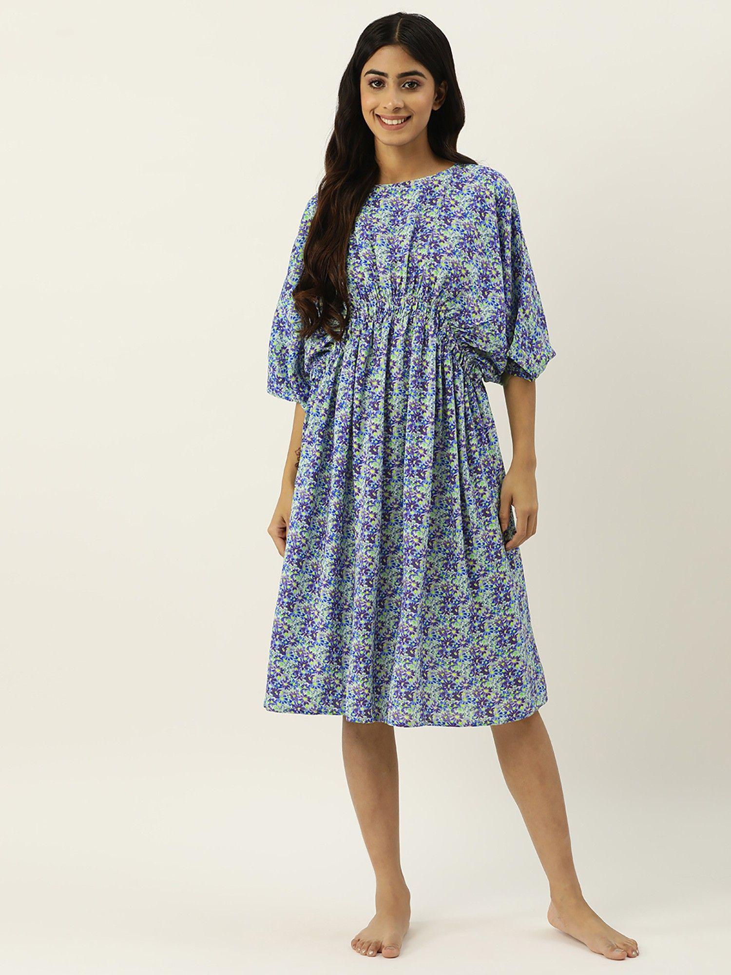 blue floral short nightdress