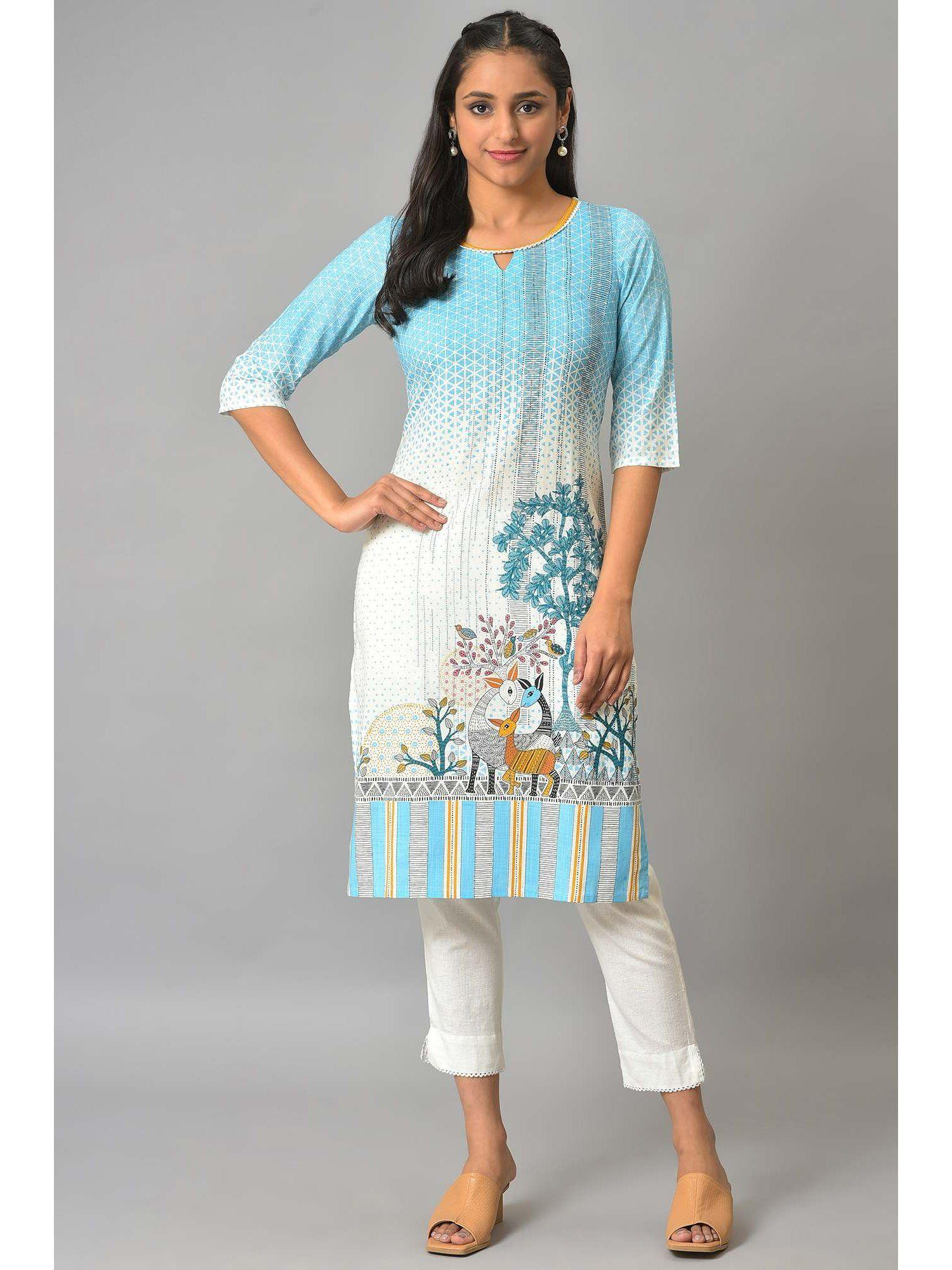 blue floral straight kurta