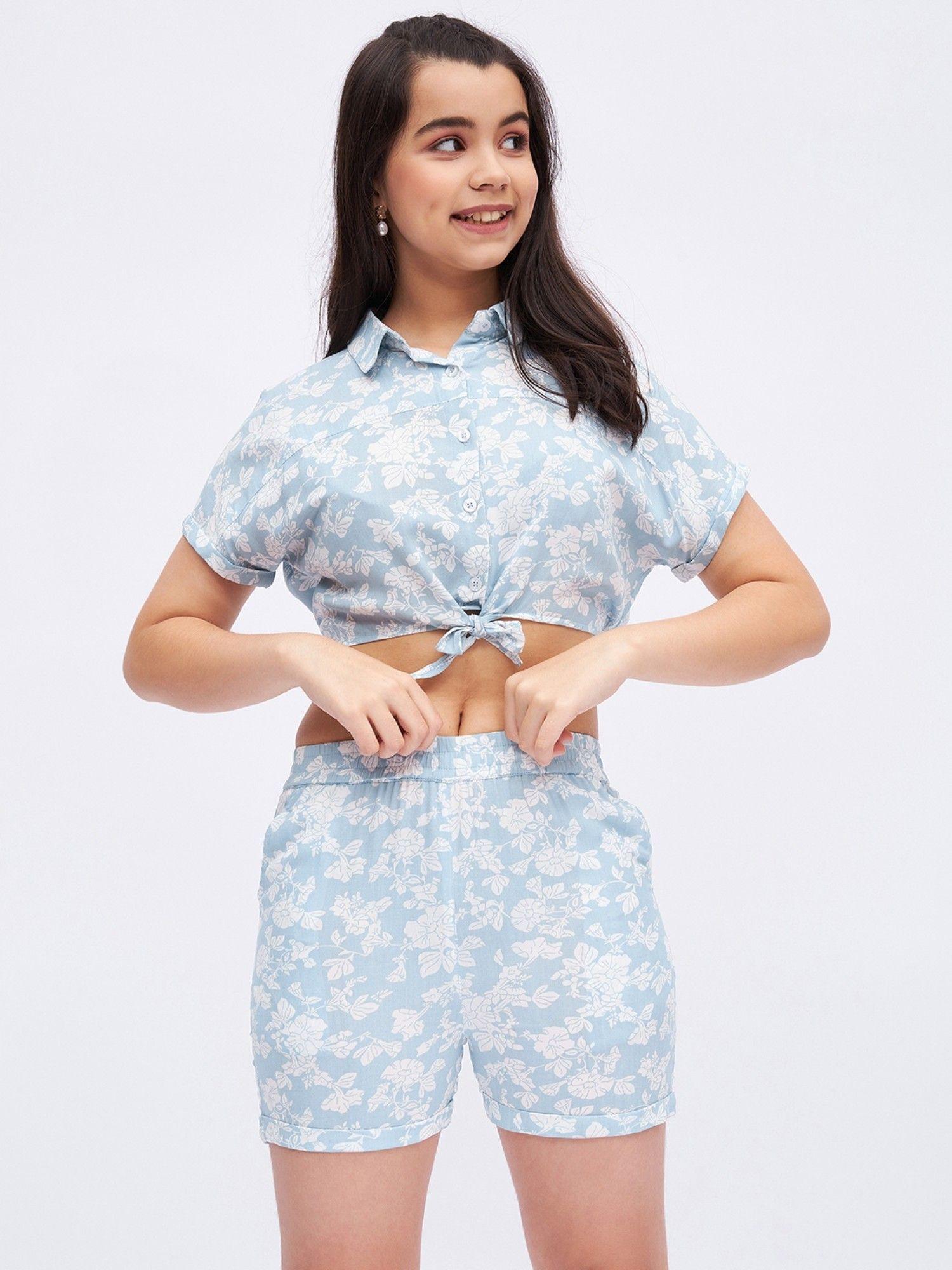 blue floral top & shorts (set of 2)