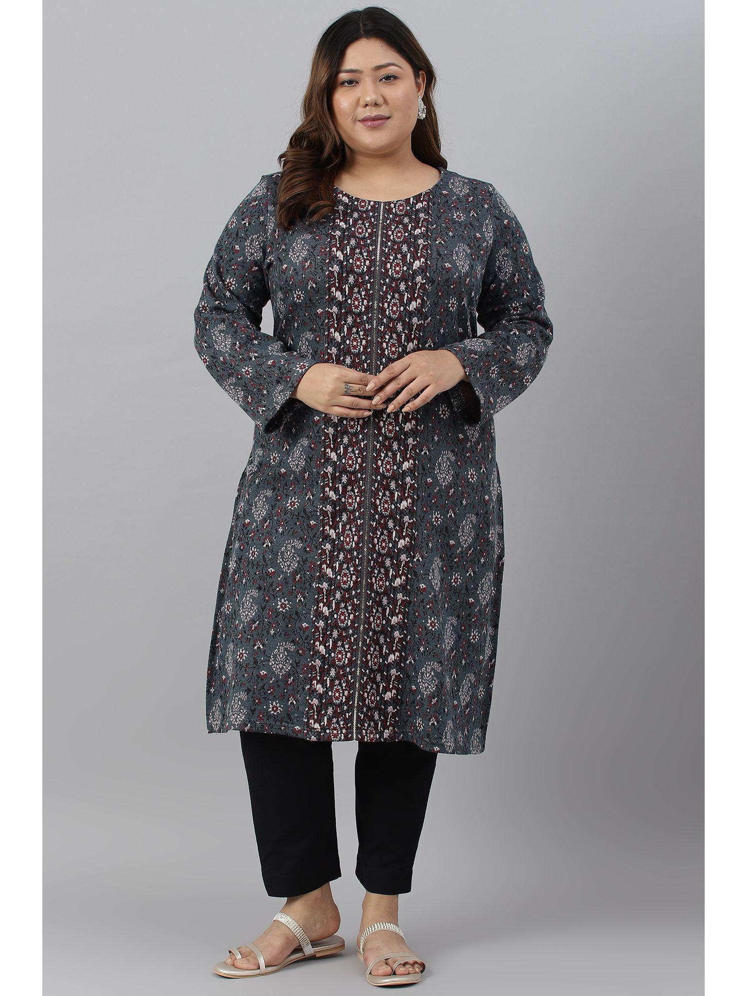 blue floral winter kurta