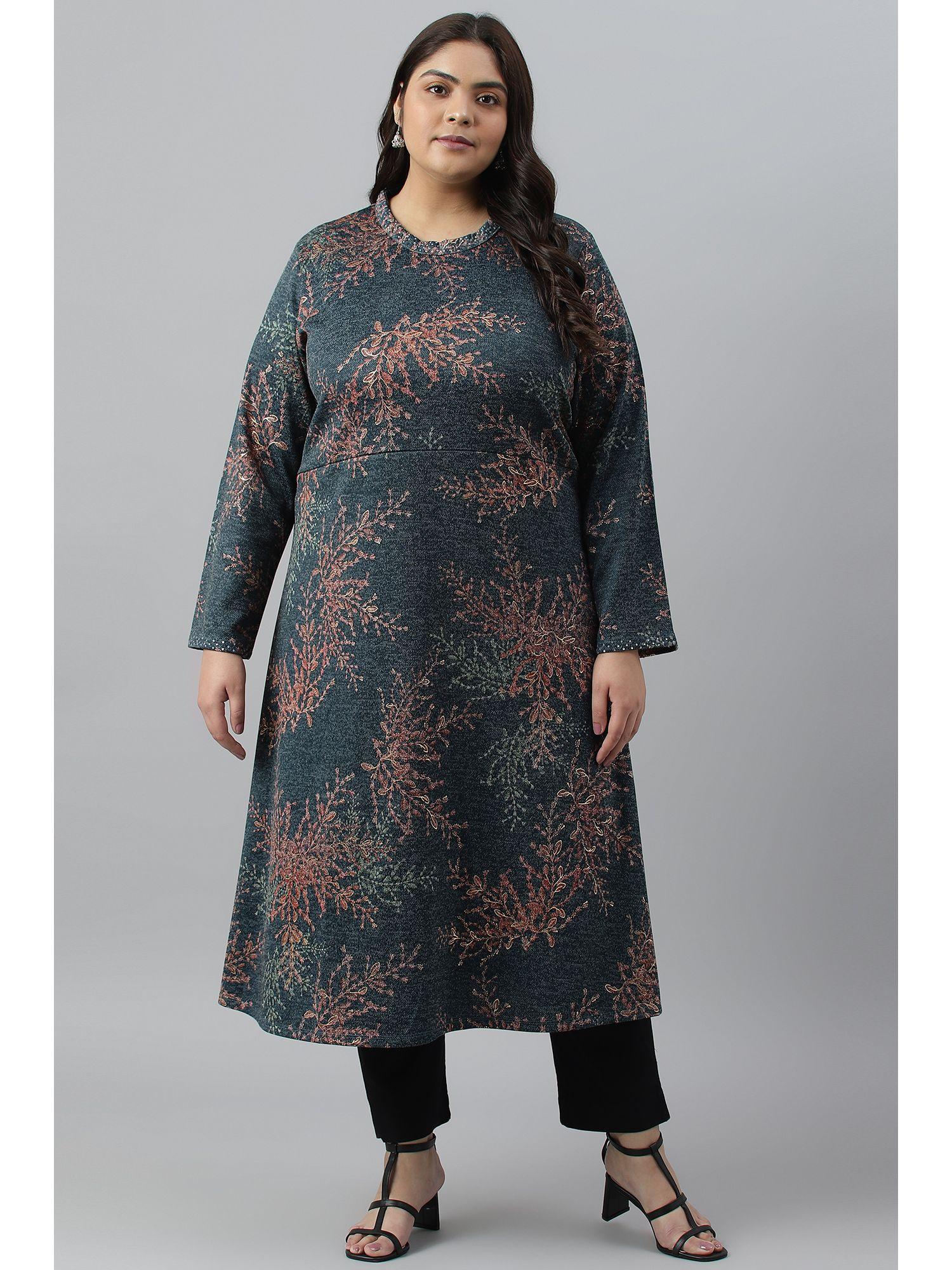 blue floral winter kurta