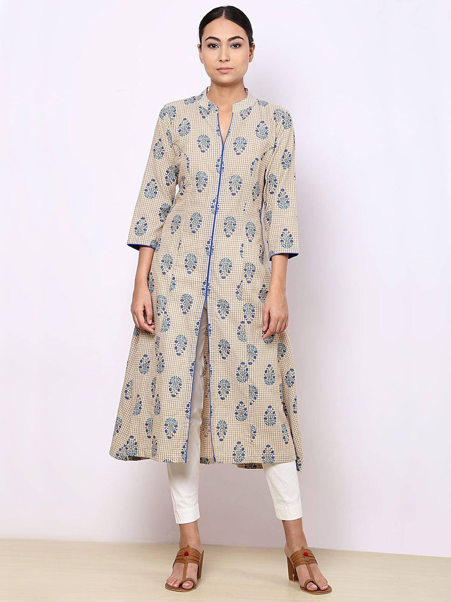 blue flower block print kurti