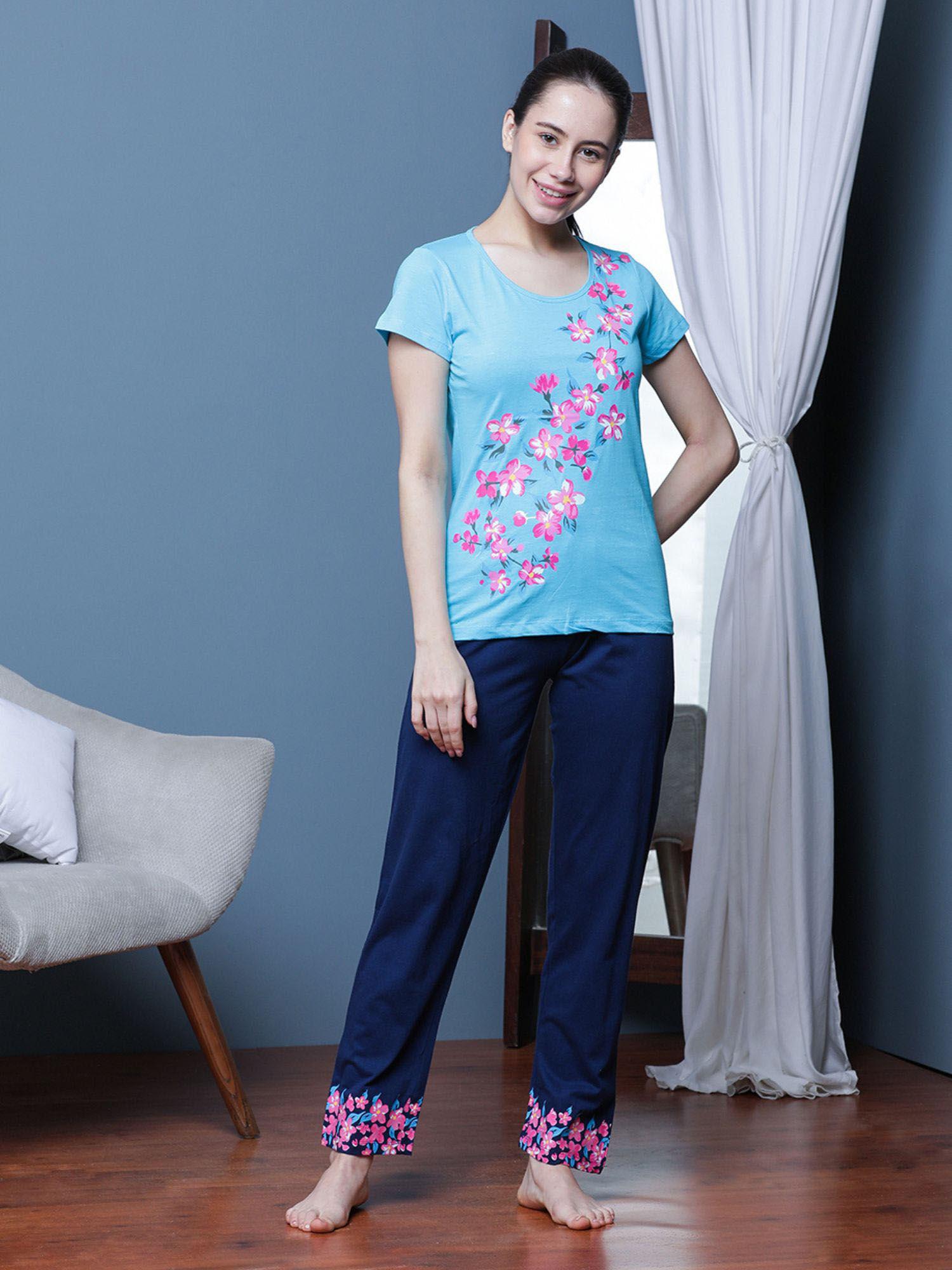 blue flowers t-shirt with pyjama (set of 2)