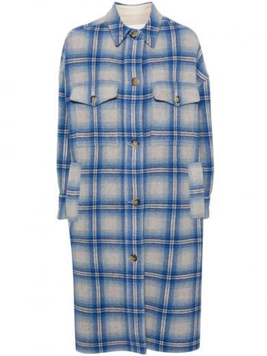 blue fontizia checked wool coat