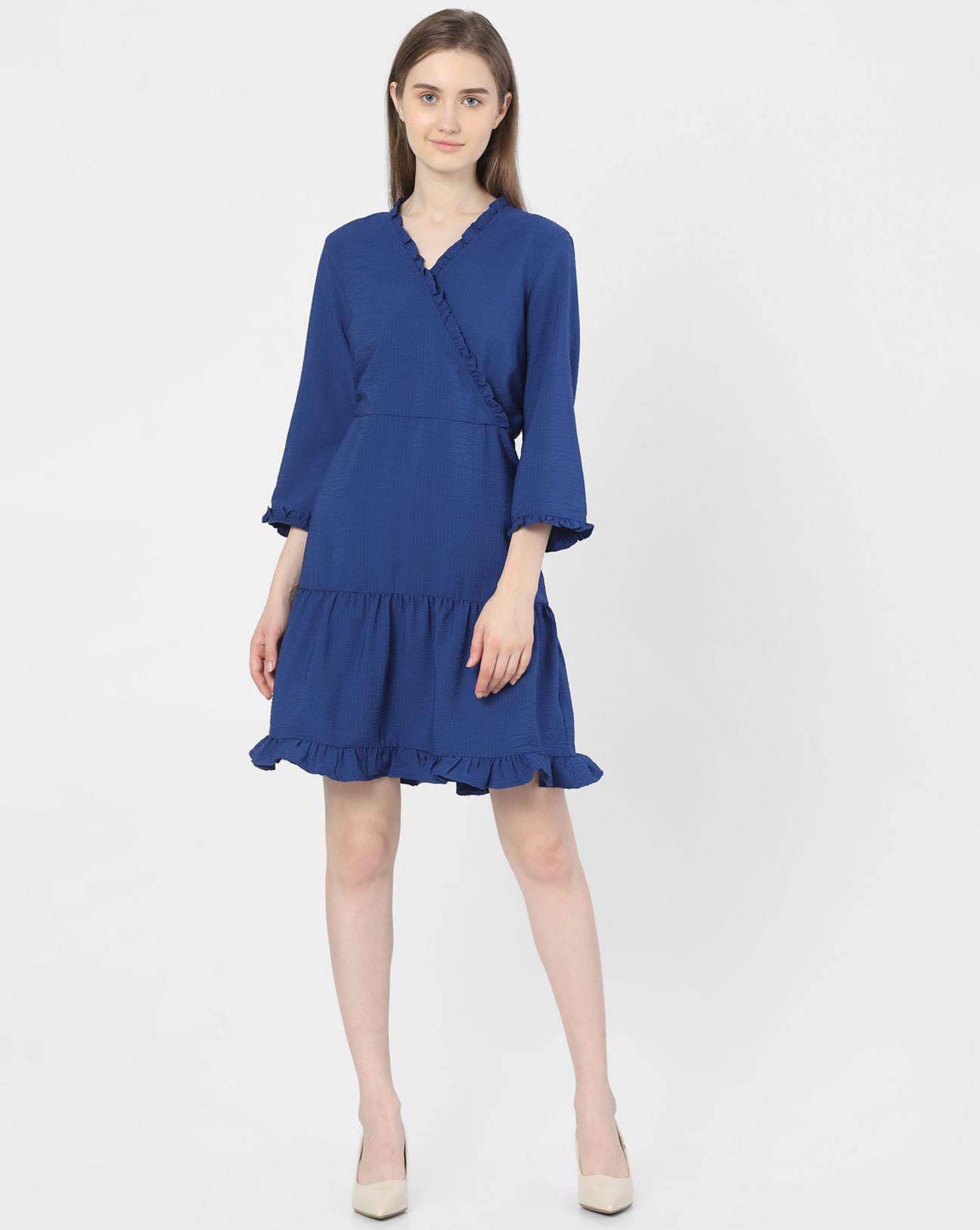 blue frill detail mini dress