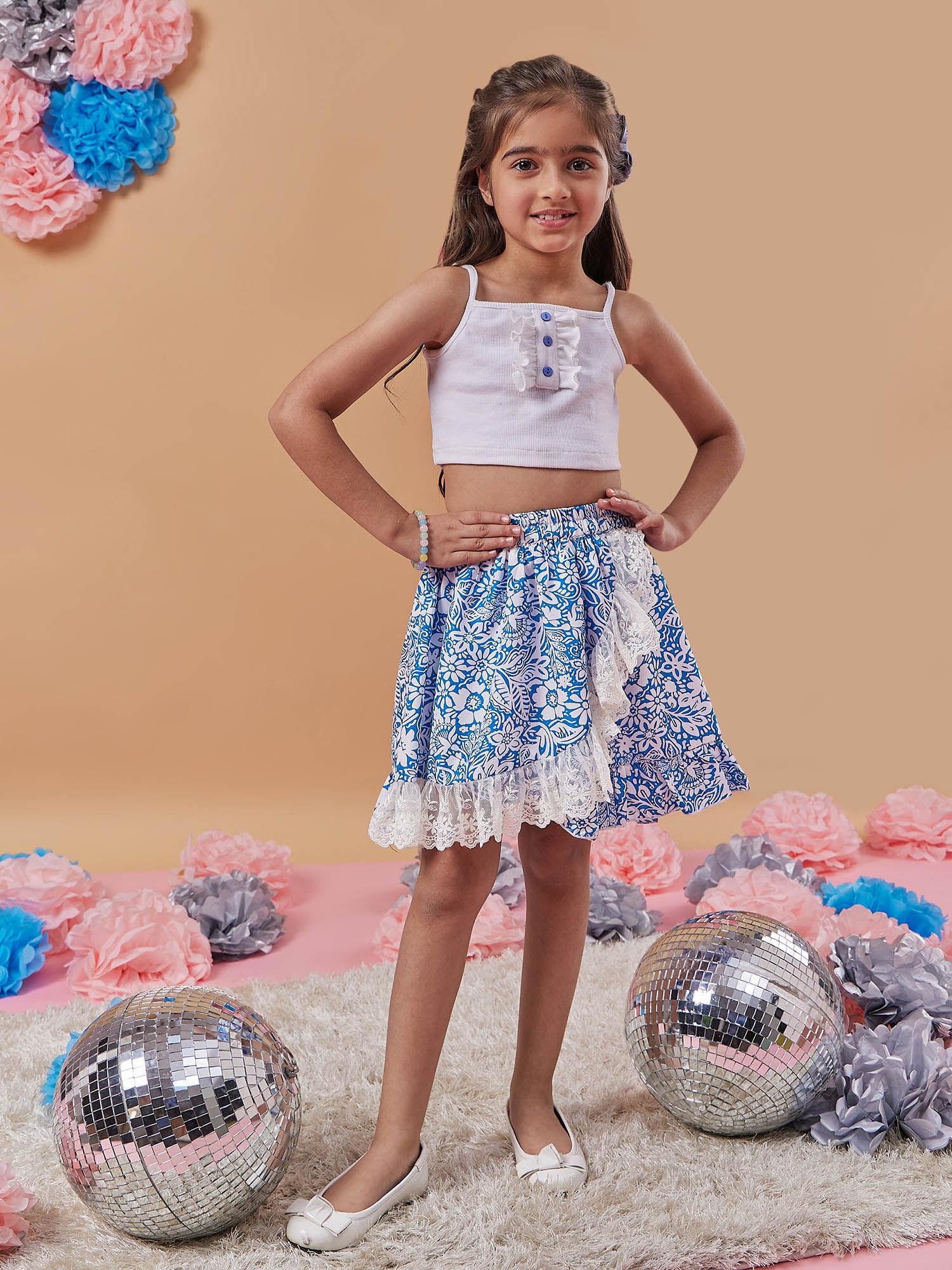 blue frill skirt with top for girls (set of 2)