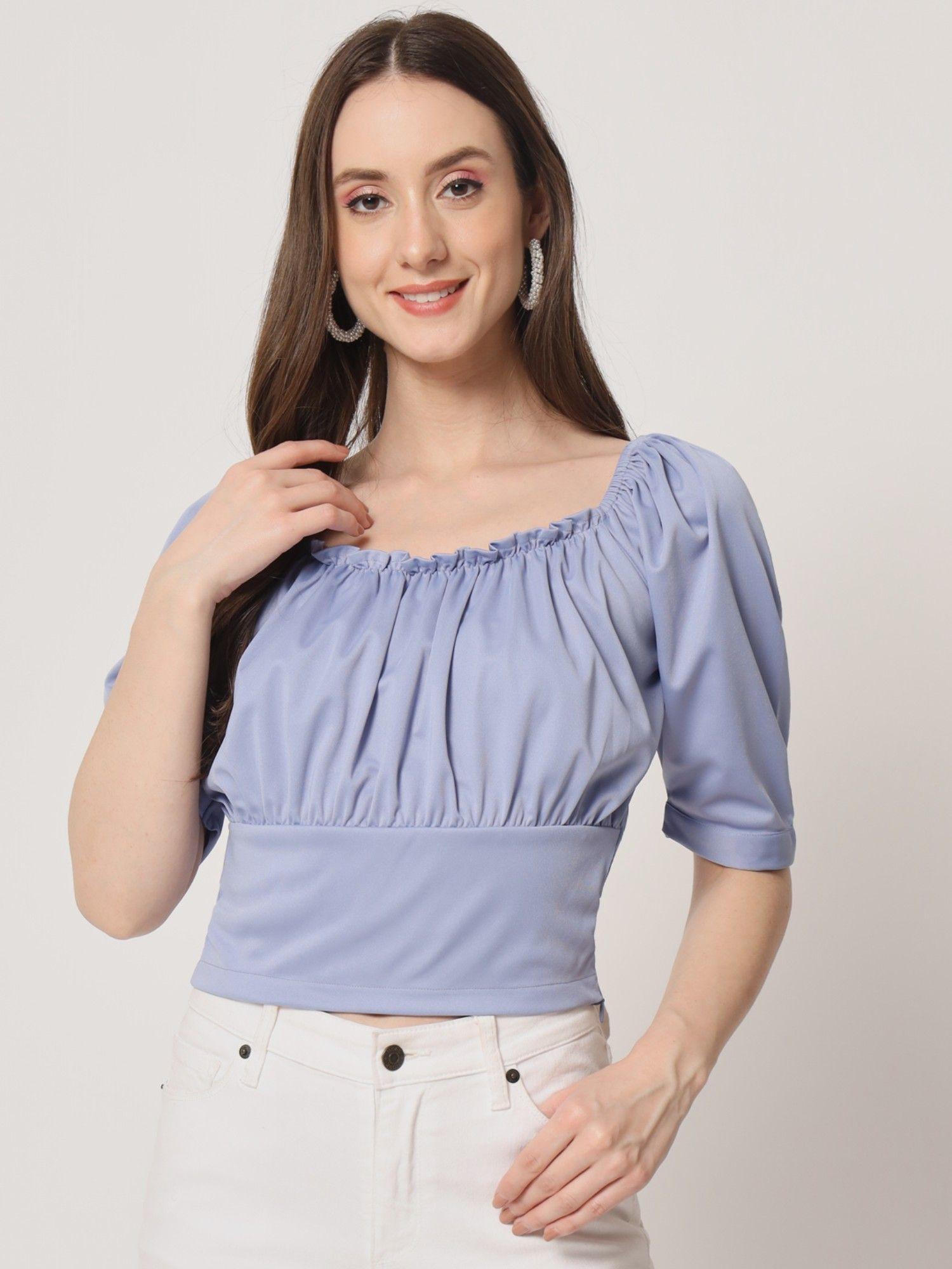 blue front gather top