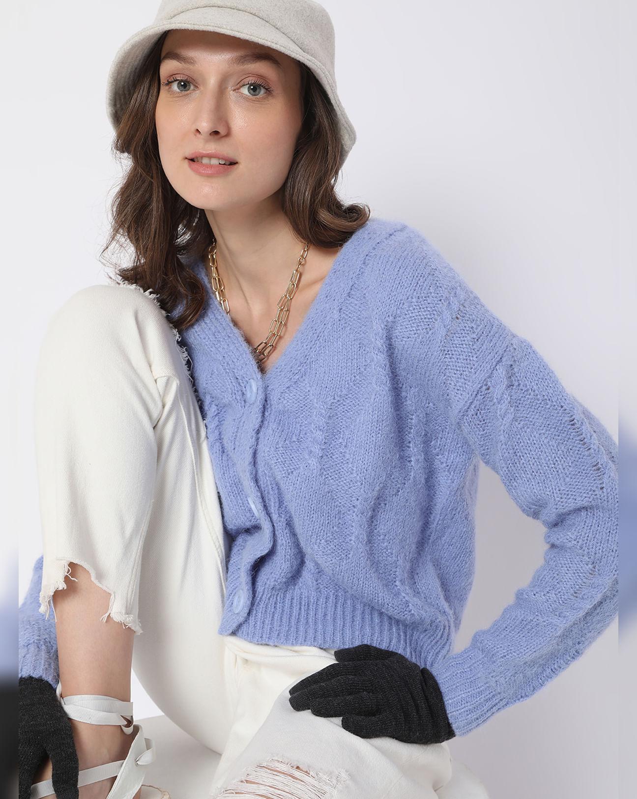 blue front open cardigan