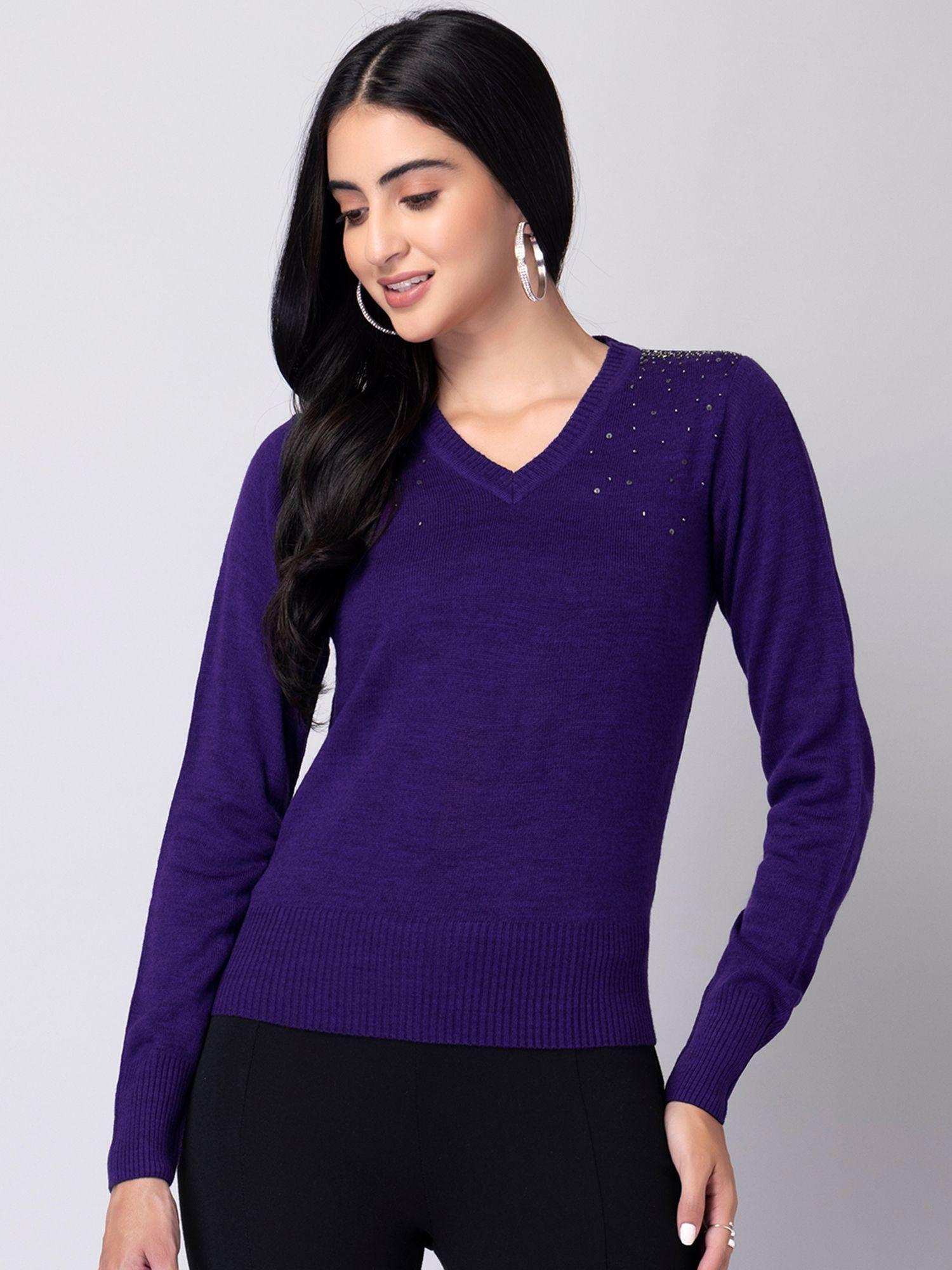 blue full sleeve embellished jumper sweater