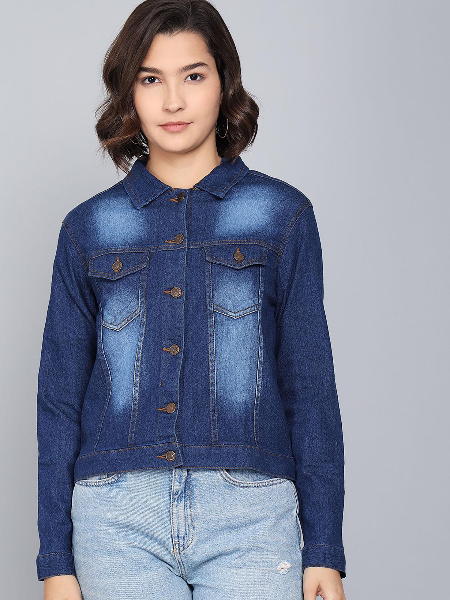 blue full sleeve solid women's jacket