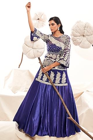 blue gajji silk & organza lehenga set