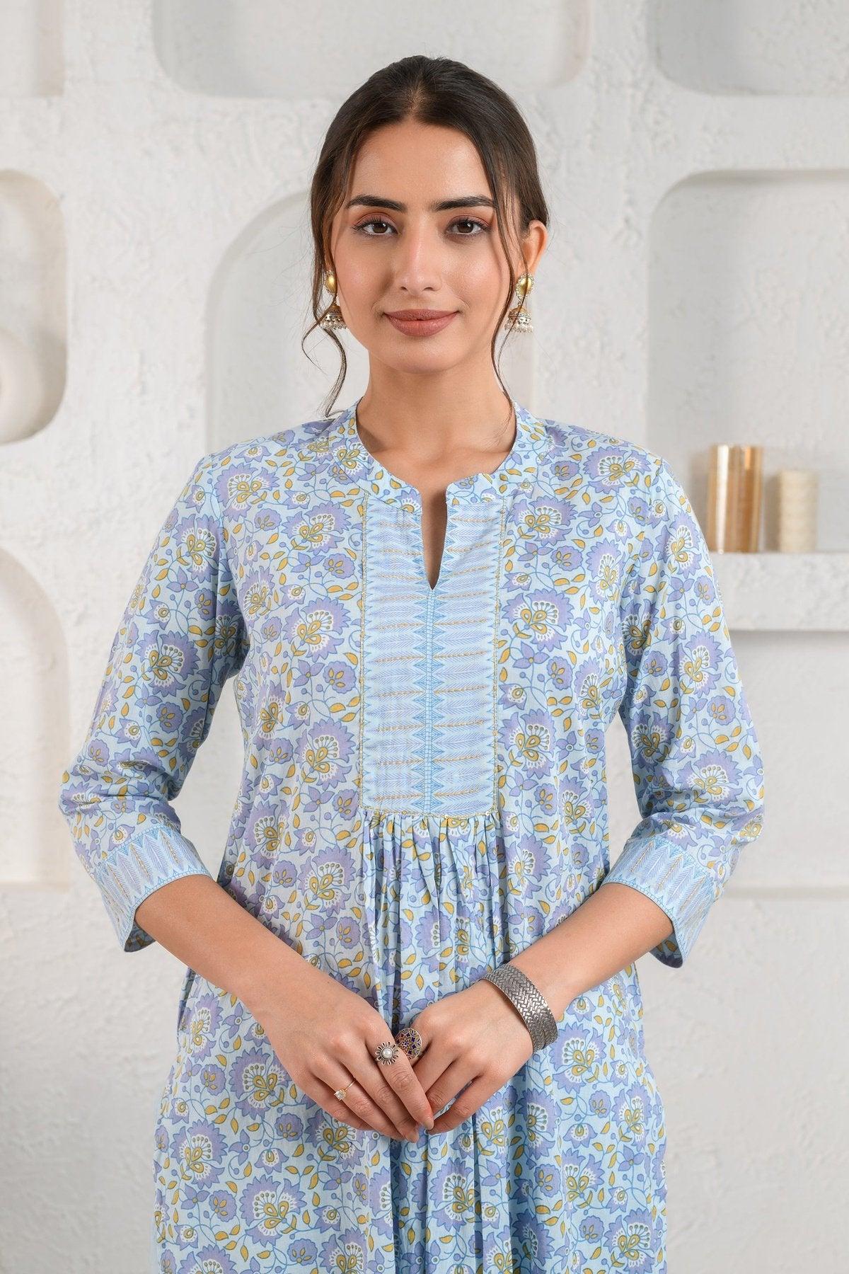 blue gathered kurta