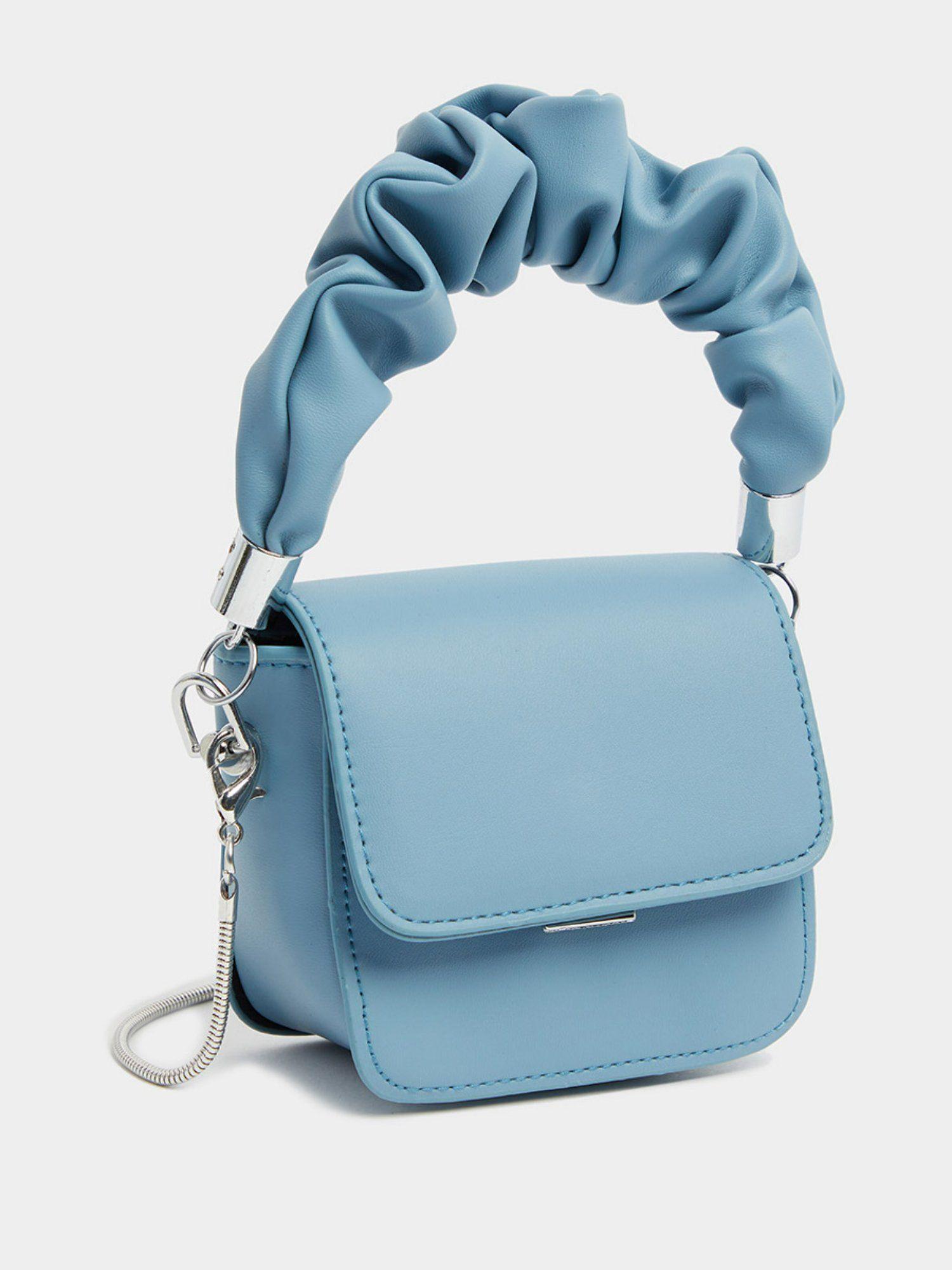 blue gathered top handle flap mini handbag