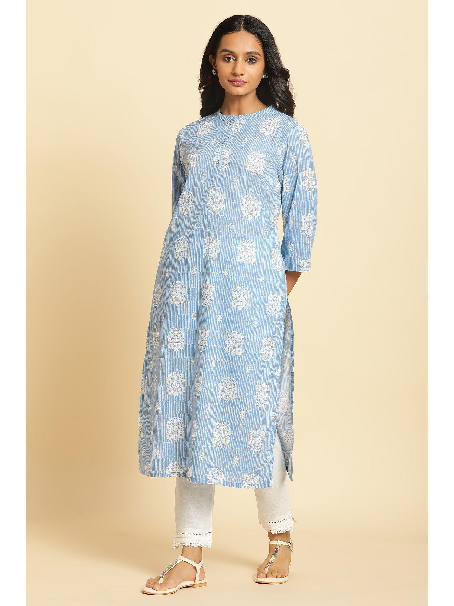 blue geometric kurta