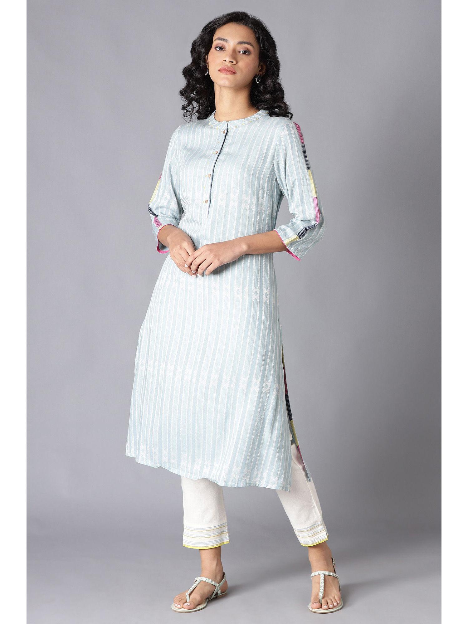 blue geometric kurta