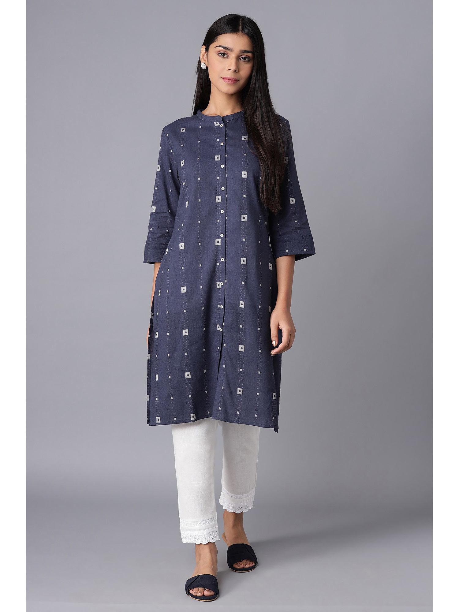 blue geometric kurta