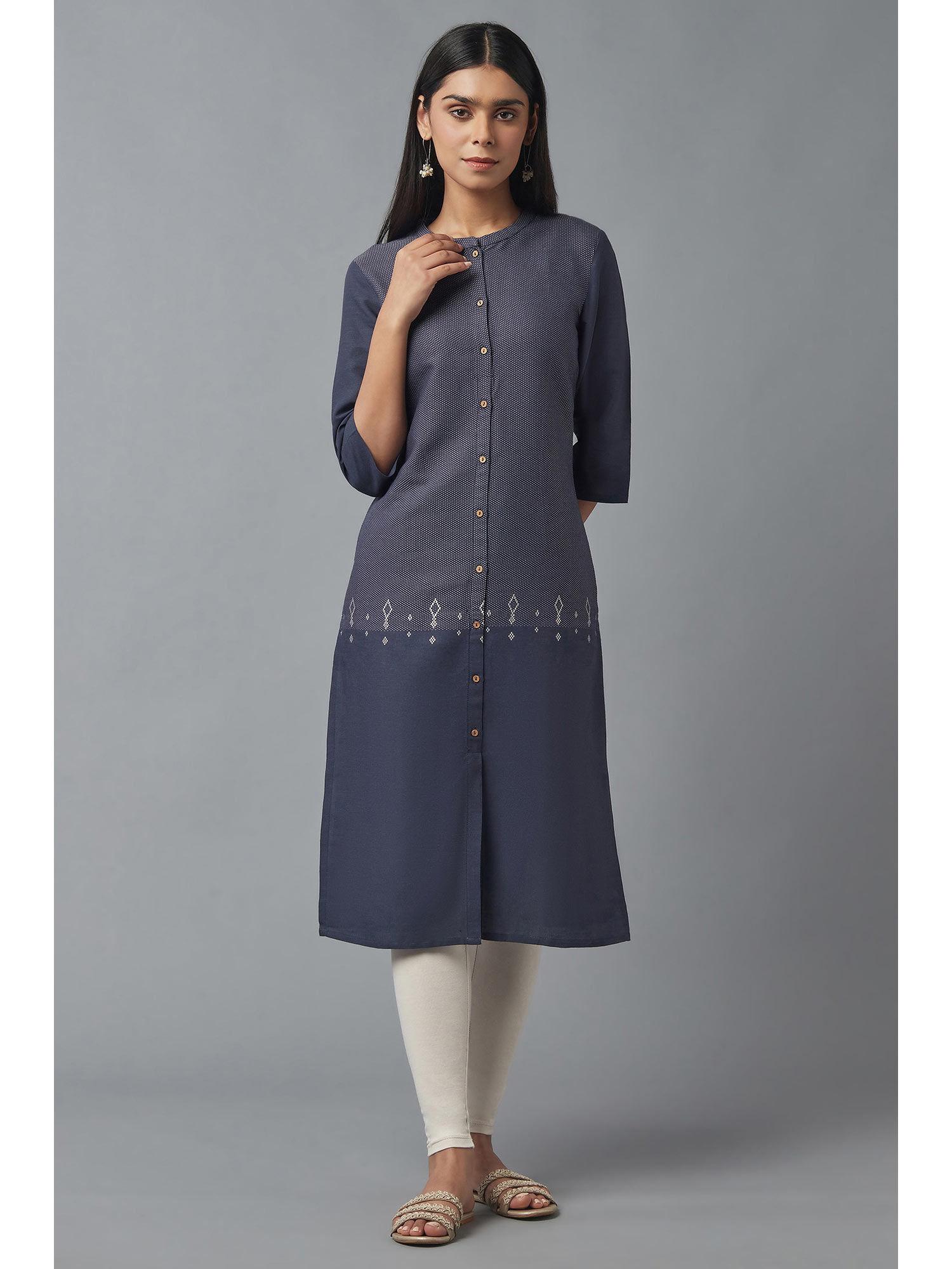 blue geometric kurta