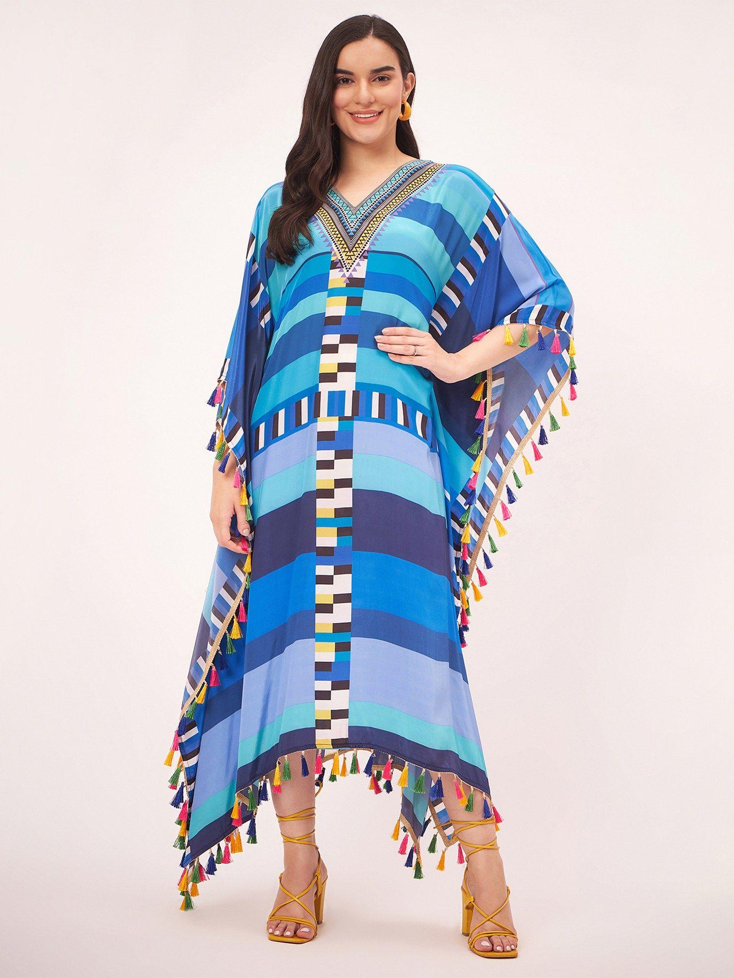 blue geometric mid length kaftan