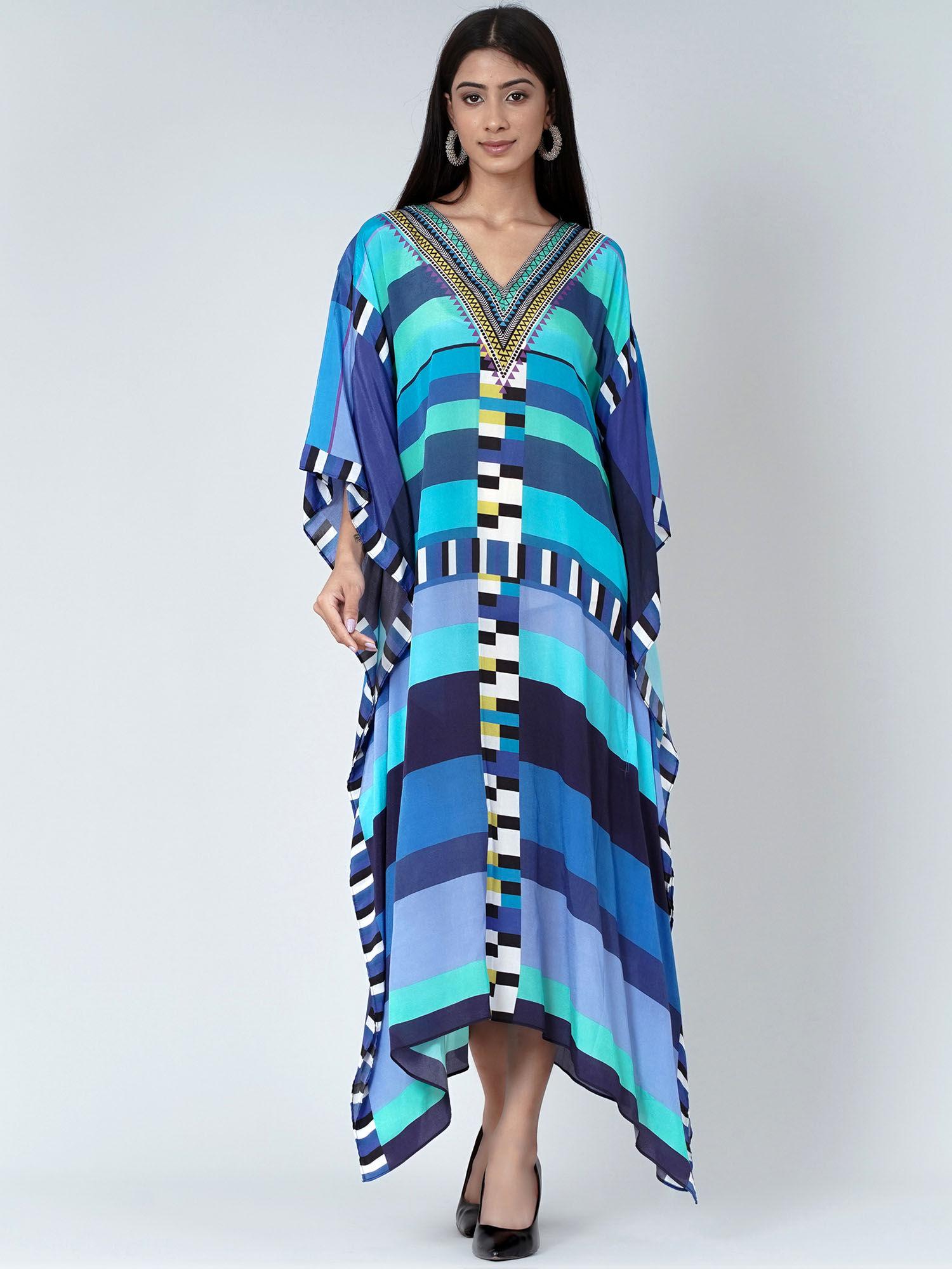 blue geometric mid length kaftan