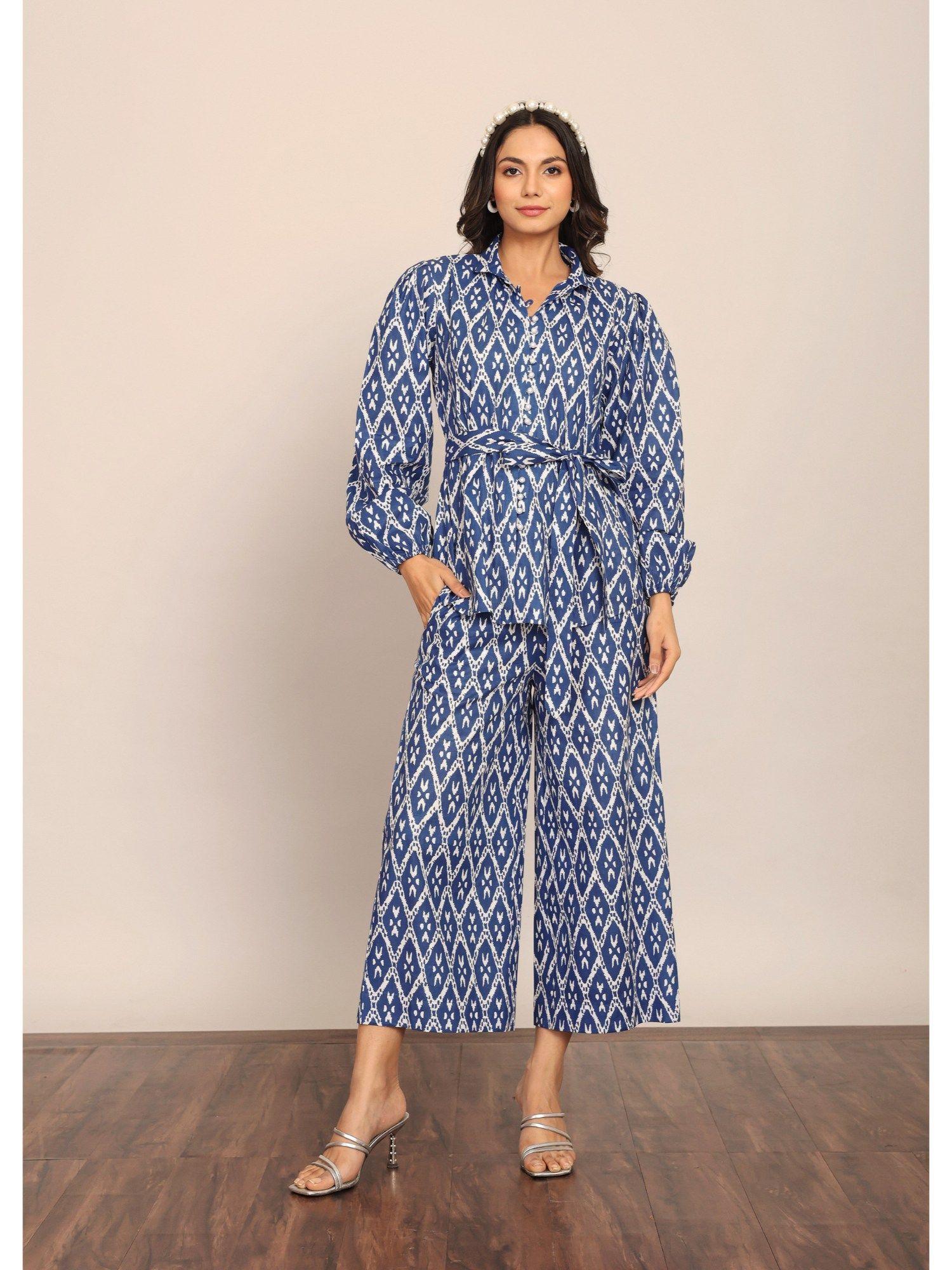 blue geometric print co-ord (set of 3)