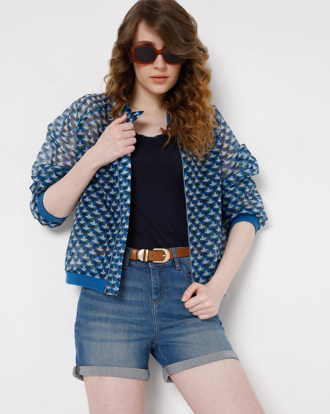 blue geometric print jacket