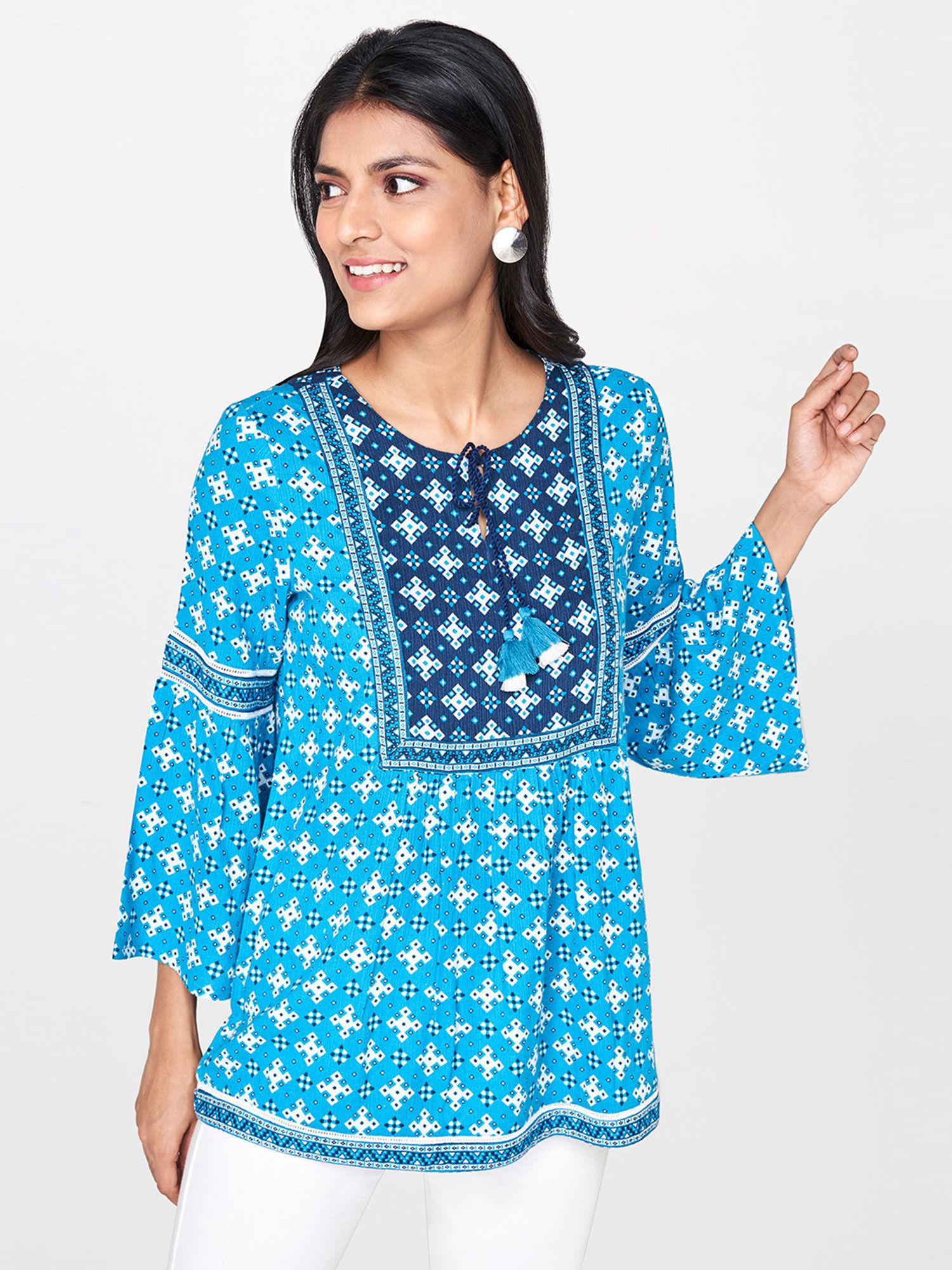 blue geometric print tunic