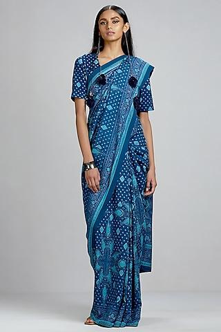 blue geometric printed saree