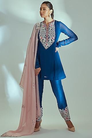 blue georgette anarkali set