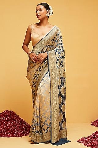 blue georgette banarasi bandhani shaded saree