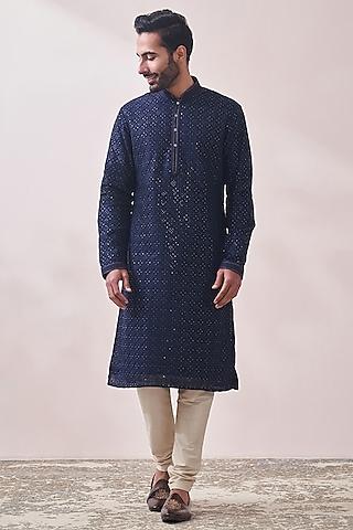 blue georgette chikankari embroidered kurta set