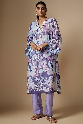 blue georgette digital printed tunic set