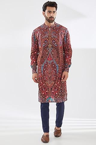 blue georgette embroidered kurta set
