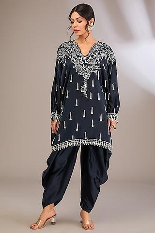 blue georgette hand & machine embroidered kaftan set