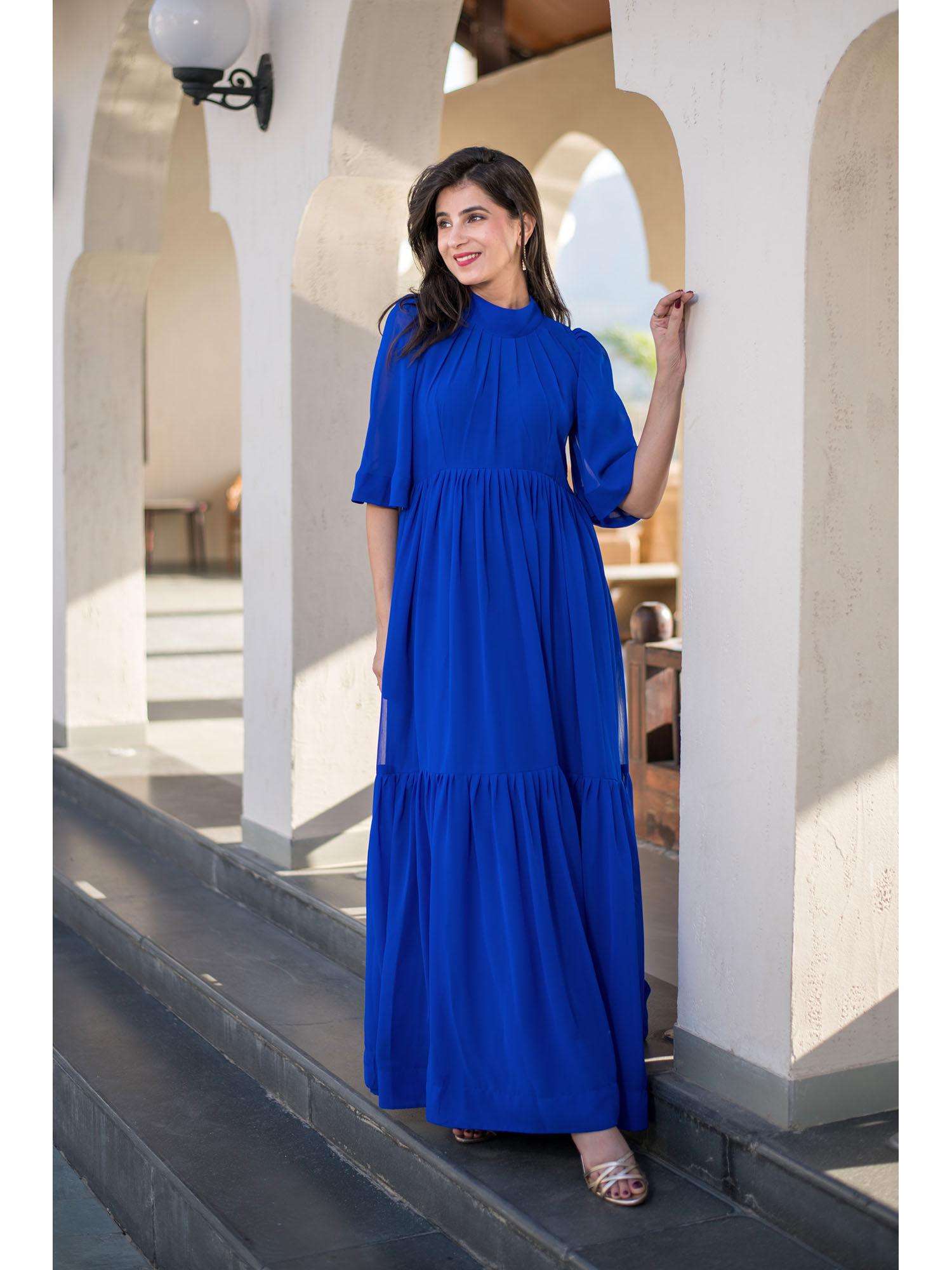 blue georgette layered maxi dress