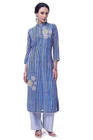 blue georgette resham embellished kurta set