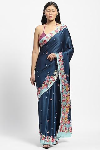 blue georgette satin embellished saree