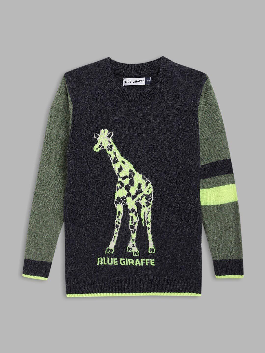 blue giraffe boys blue & green printed pullover