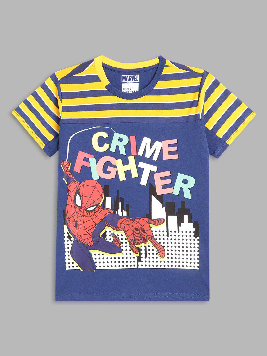 blue giraffe boys blue & yellow spider-man printed pure cotton t-shirt