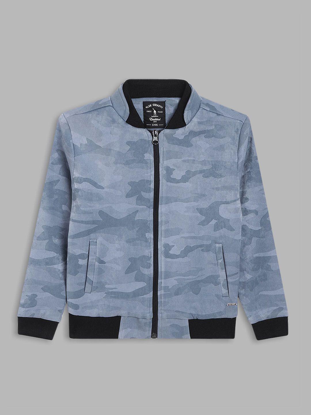 blue giraffe boys blue camouflage bomber jacket