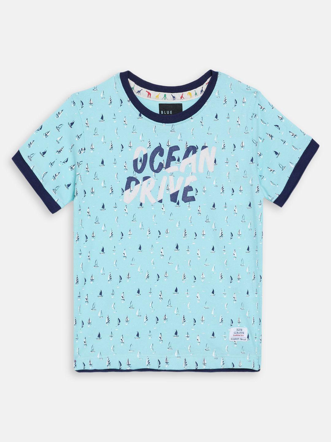 blue giraffe boys blue printed round neck t-shirt