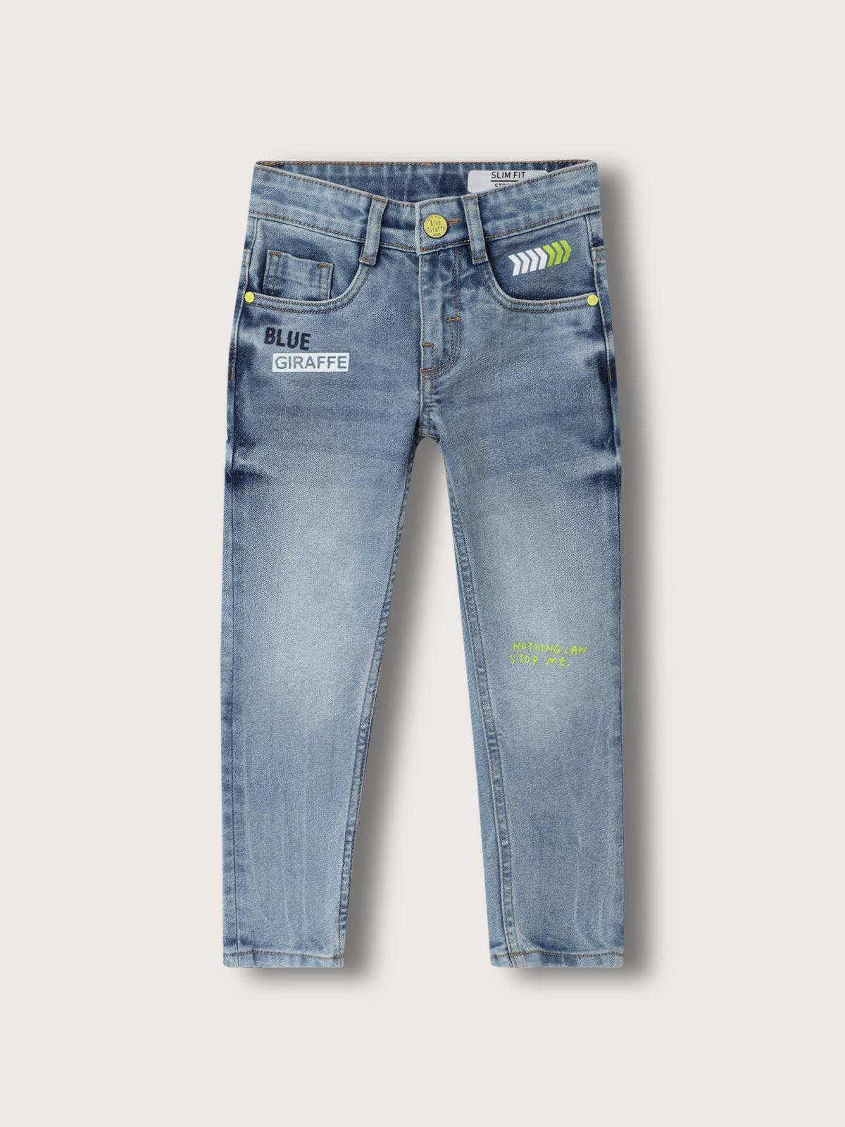 blue giraffe boys blue solid slim fit jeans