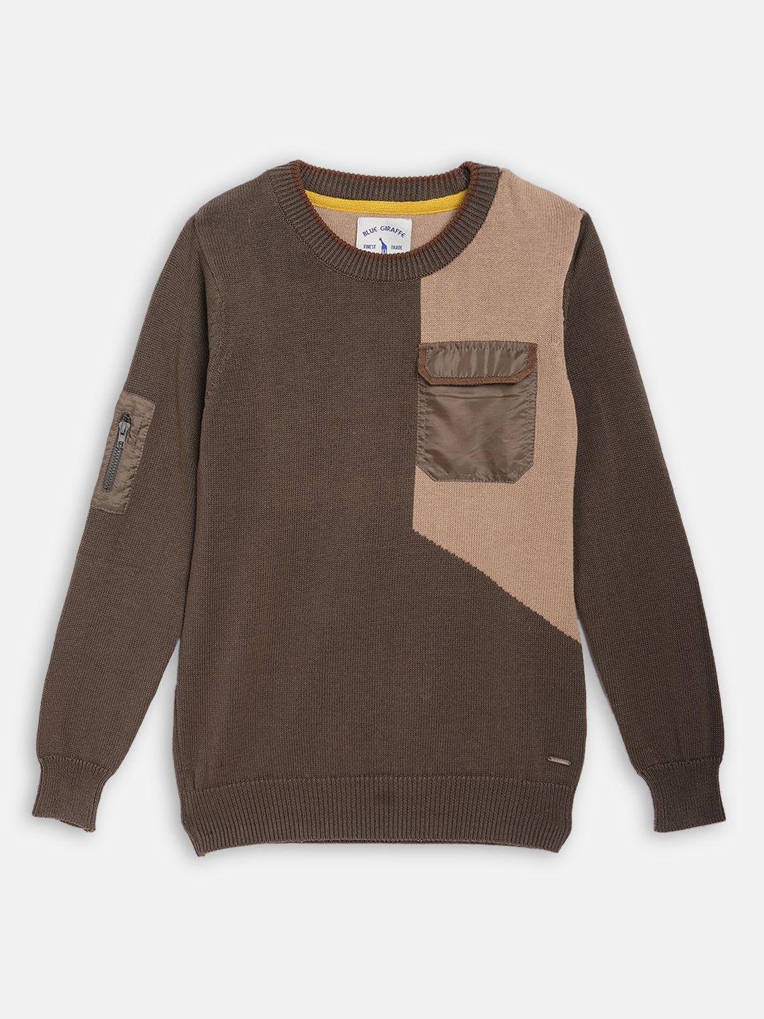 blue giraffe boys brown & beige colourblocked pullover sweater