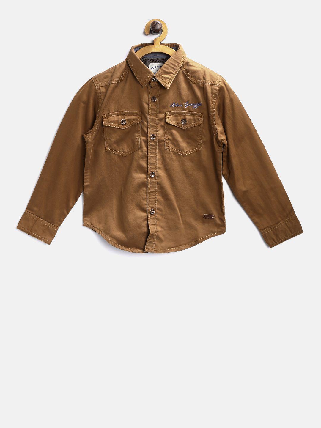 blue giraffe boys brown solid casual shirt