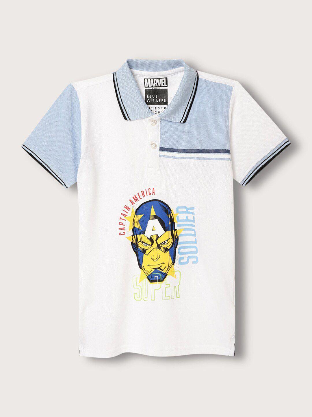 blue giraffe boys captain america printed polo collar pure cotton t-shirt