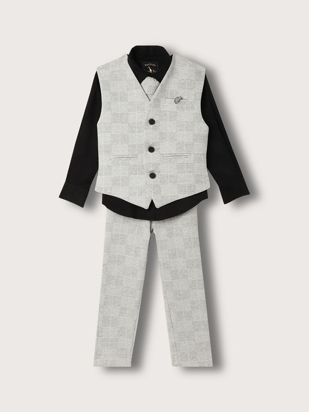 blue giraffe boys checked shirt with trousers, waistcoat & tie 4 piece party suit