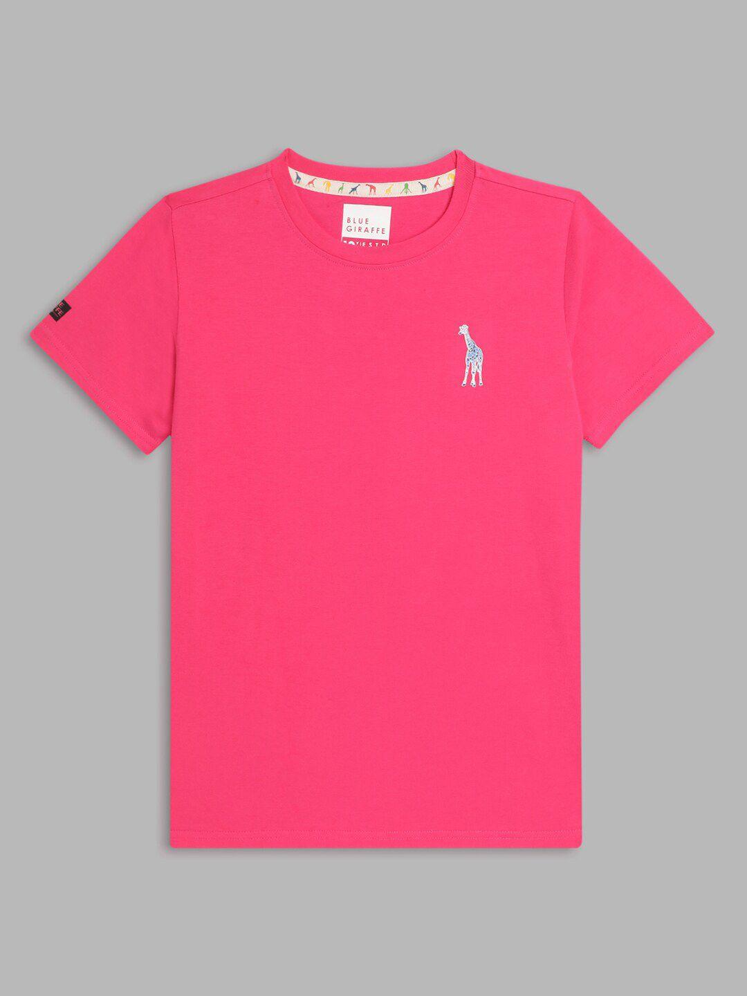 blue giraffe boys fuchsia pink cotton t-shirt