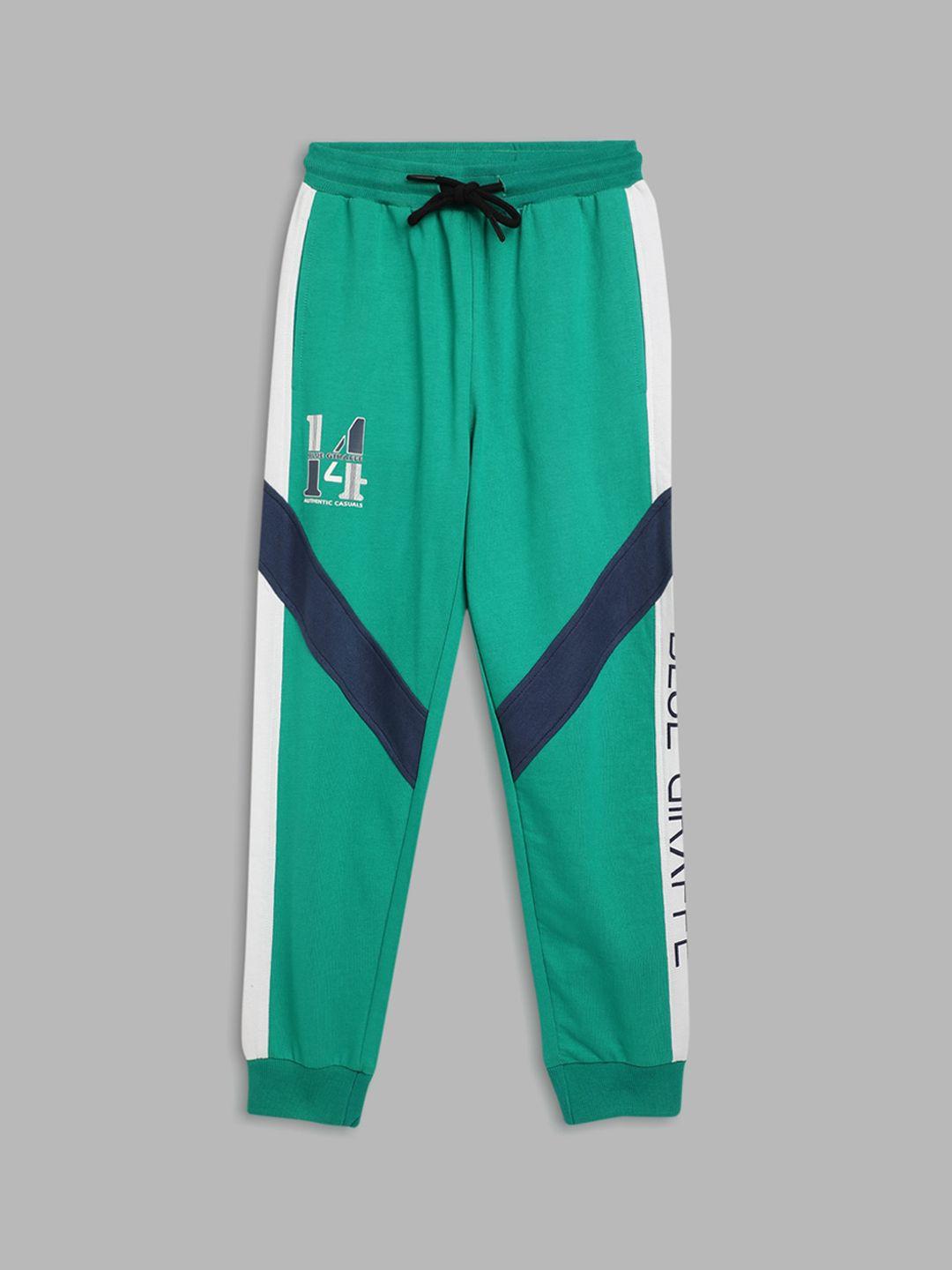 blue giraffe boys green & white blue brand logo pure cotton joggers