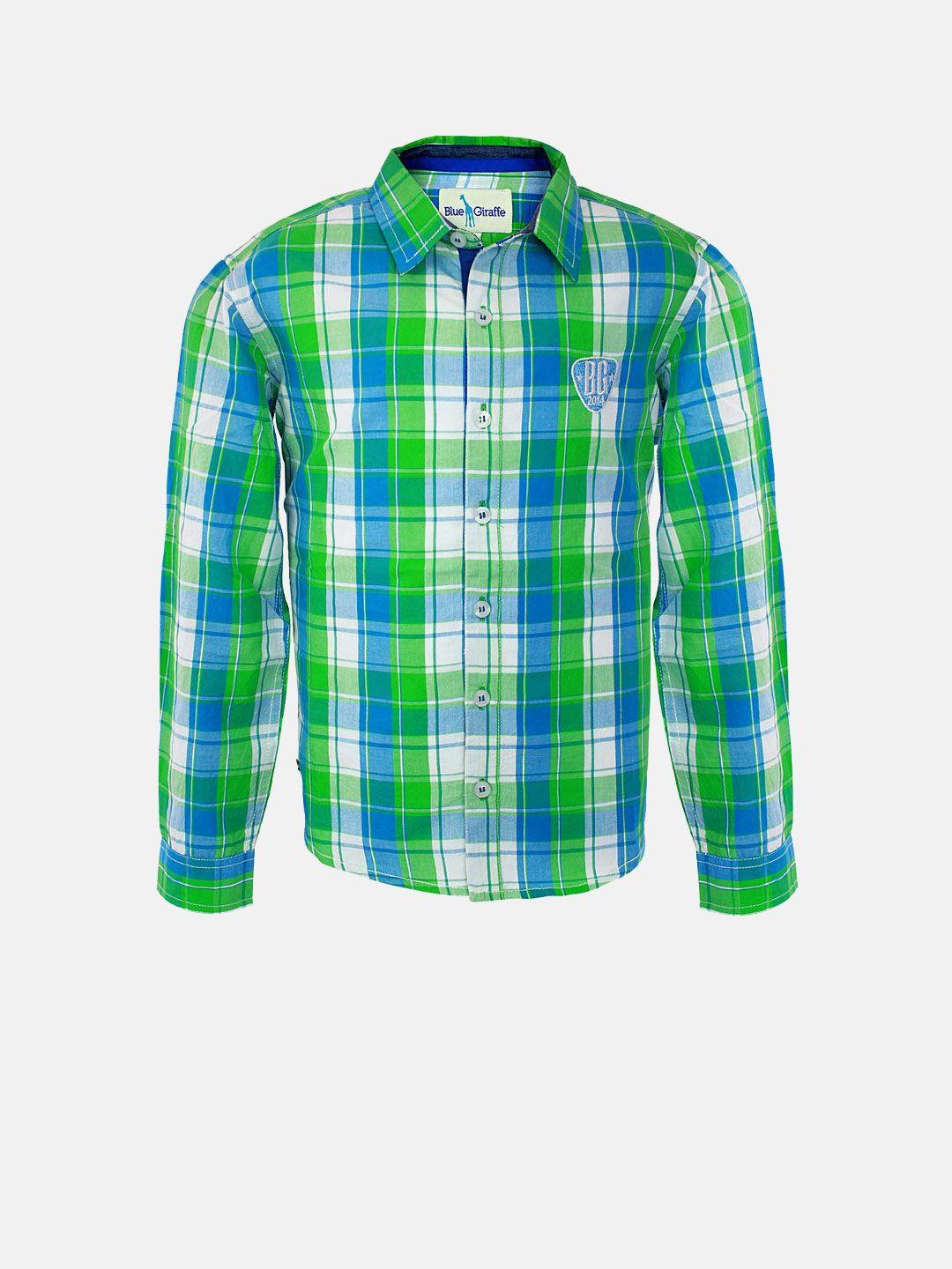 blue giraffe boys green & white checked casual shirt