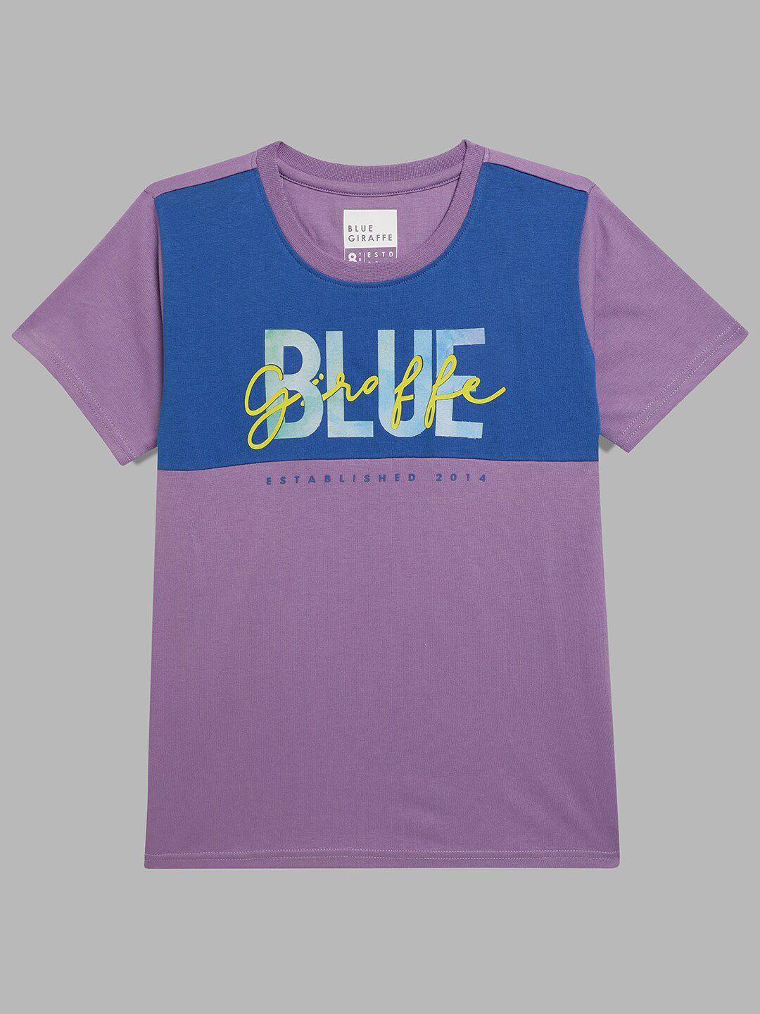 blue giraffe boys lavender & blue typography printed t-shirt